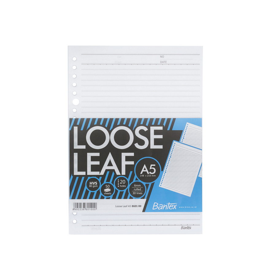 Loose Leaf Paper untuk Multi Ring Binder A5 / HVS 80 gsm / 50 lembar / 20 lubang / 30 baris - utama